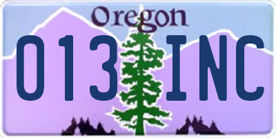 OR license plate 013INC
