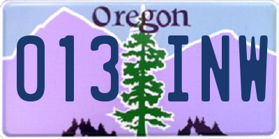 OR license plate 013INW