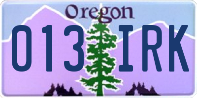 OR license plate 013IRK