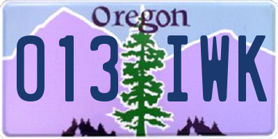 OR license plate 013IWK
