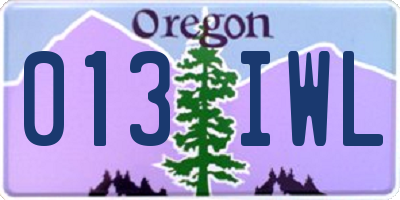 OR license plate 013IWL