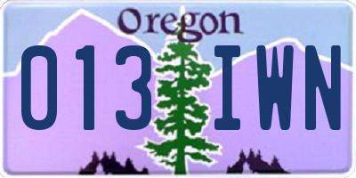 OR license plate 013IWN