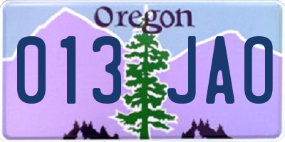 OR license plate 013JAO