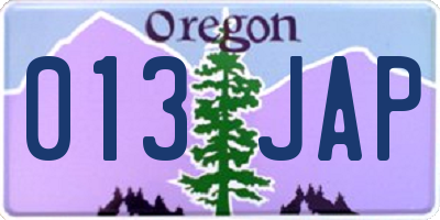 OR license plate 013JAP