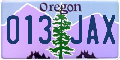 OR license plate 013JAX
