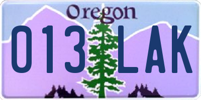 OR license plate 013LAK