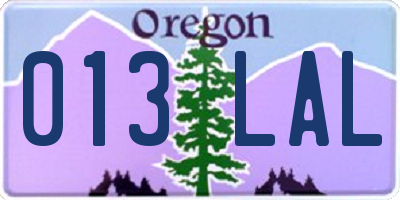 OR license plate 013LAL