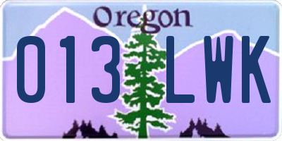 OR license plate 013LWK