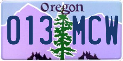 OR license plate 013MCW