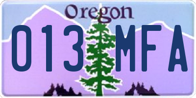 OR license plate 013MFA