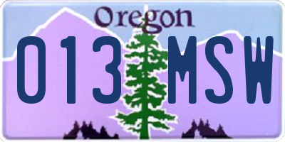 OR license plate 013MSW