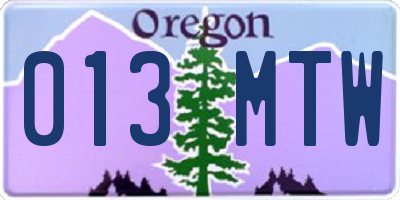 OR license plate 013MTW