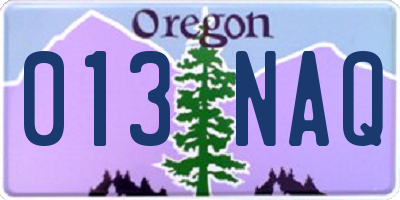 OR license plate 013NAQ