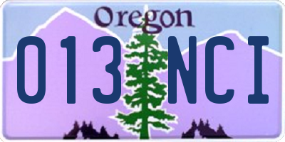 OR license plate 013NCI
