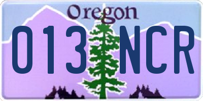 OR license plate 013NCR