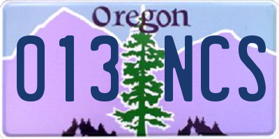 OR license plate 013NCS
