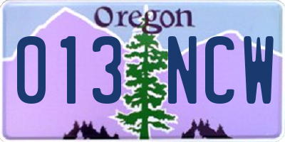 OR license plate 013NCW
