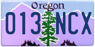 OR license plate 013NCX