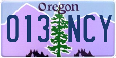 OR license plate 013NCY