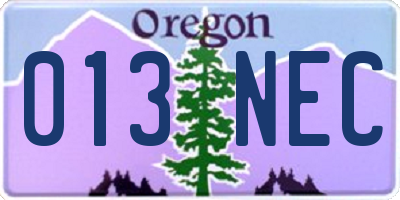 OR license plate 013NEC