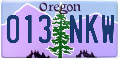 OR license plate 013NKW