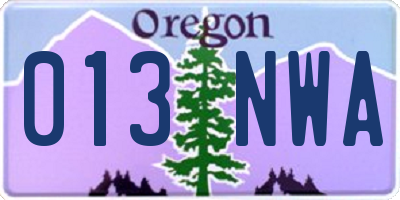 OR license plate 013NWA