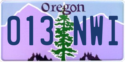 OR license plate 013NWI