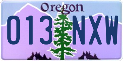 OR license plate 013NXW