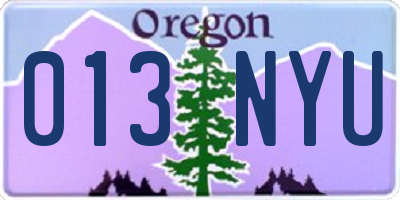 OR license plate 013NYU