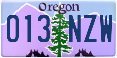 OR license plate 013NZW