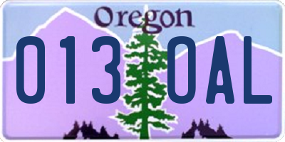 OR license plate 013OAL