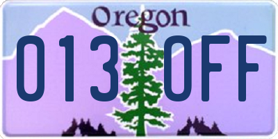 OR license plate 013OFF