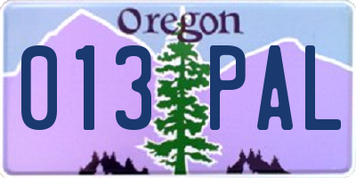 OR license plate 013PAL