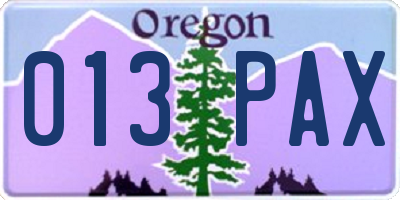 OR license plate 013PAX