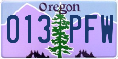 OR license plate 013PFW