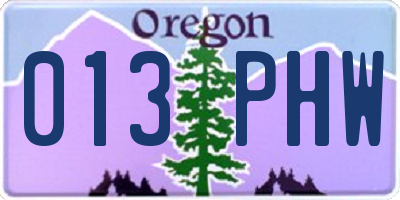 OR license plate 013PHW