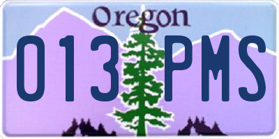 OR license plate 013PMS