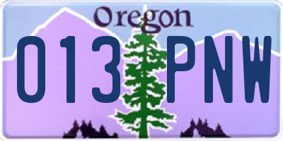 OR license plate 013PNW