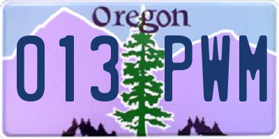 OR license plate 013PWM