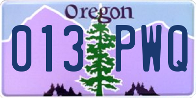 OR license plate 013PWQ