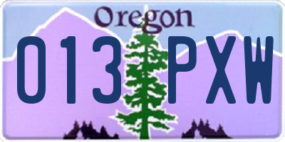OR license plate 013PXW