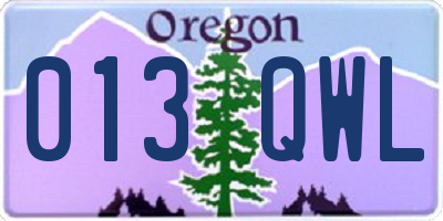 OR license plate 013QWL