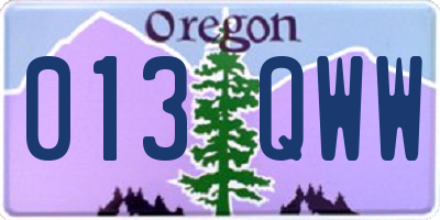 OR license plate 013QWW
