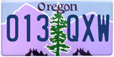 OR license plate 013QXW