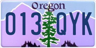 OR license plate 013QYK