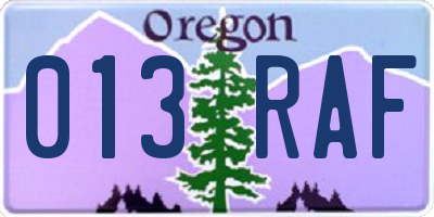 OR license plate 013RAF