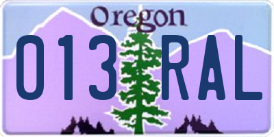 OR license plate 013RAL