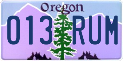 OR license plate 013RUM