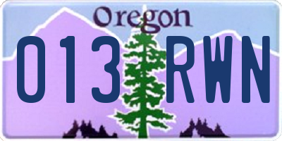 OR license plate 013RWN