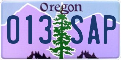 OR license plate 013SAP